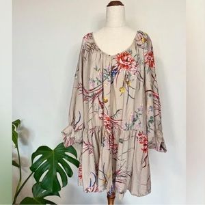 🔶 H&M botanical print smock dress, ruffles, balloon sleeves, size L 🔶